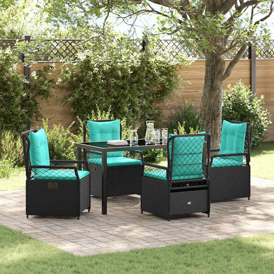 Set da Pranzo per Giardino 5 pcs Nero polyrattan - homemem39