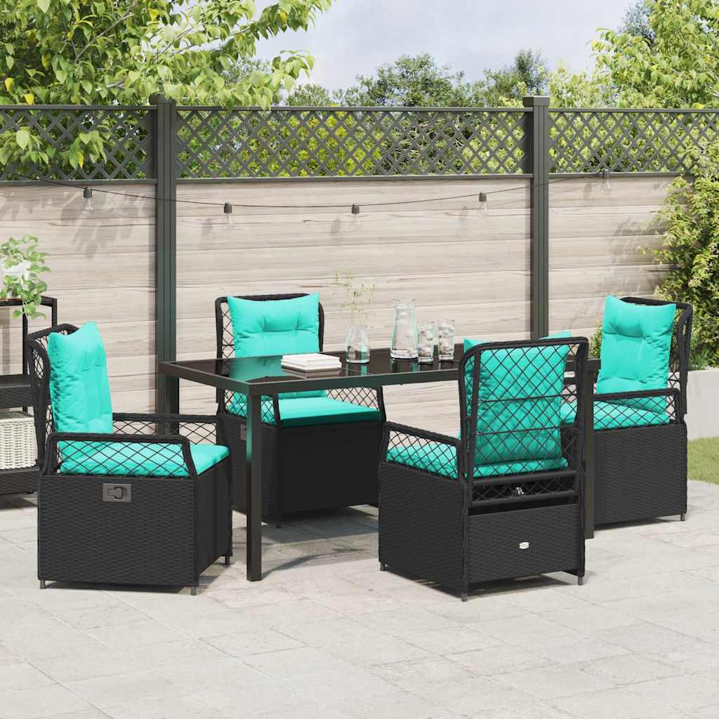 Set da Pranzo per Giardino 5 pcs Nero polyrattan - homemem39