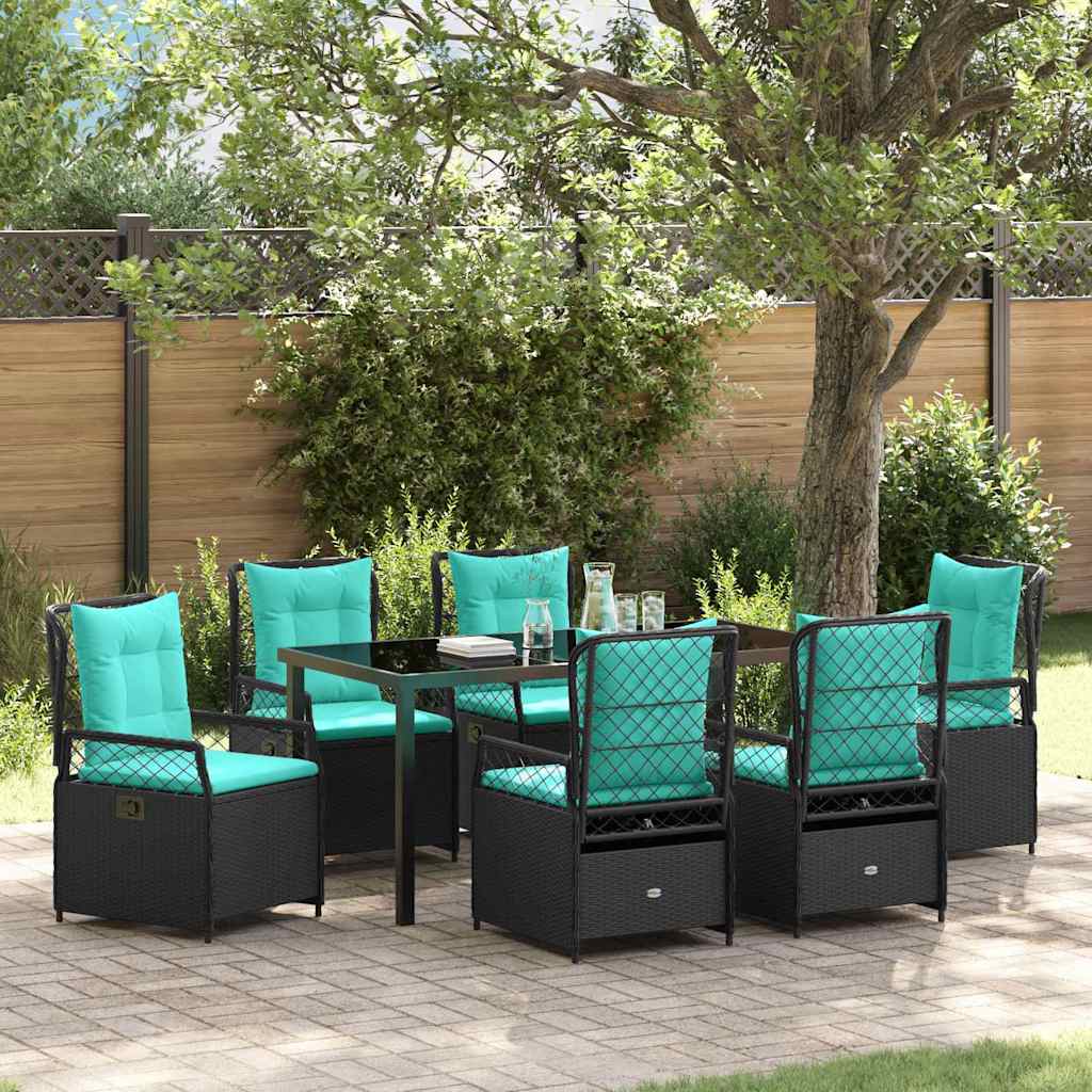 Set da Pranzo per Giardino 7 pcs Nero polyrattan - homemem39