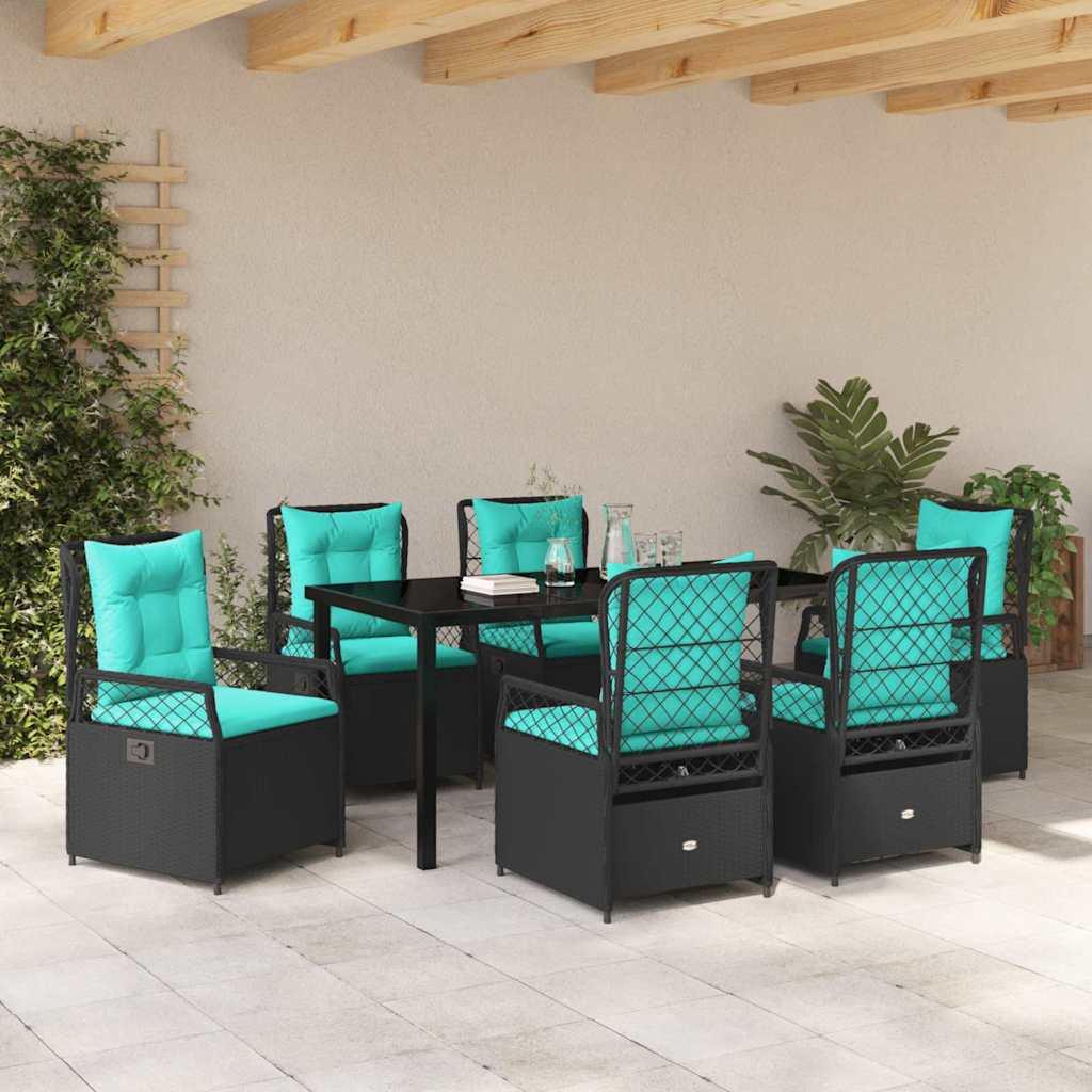 Set da Pranzo per Giardino 7 pcs Nero polyrattan - homemem39