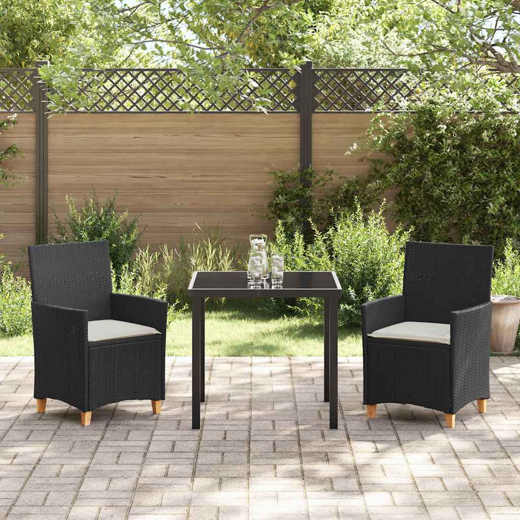 Set da Pranzo per Giardino 3 pcs Nero polyrattan - homemem39