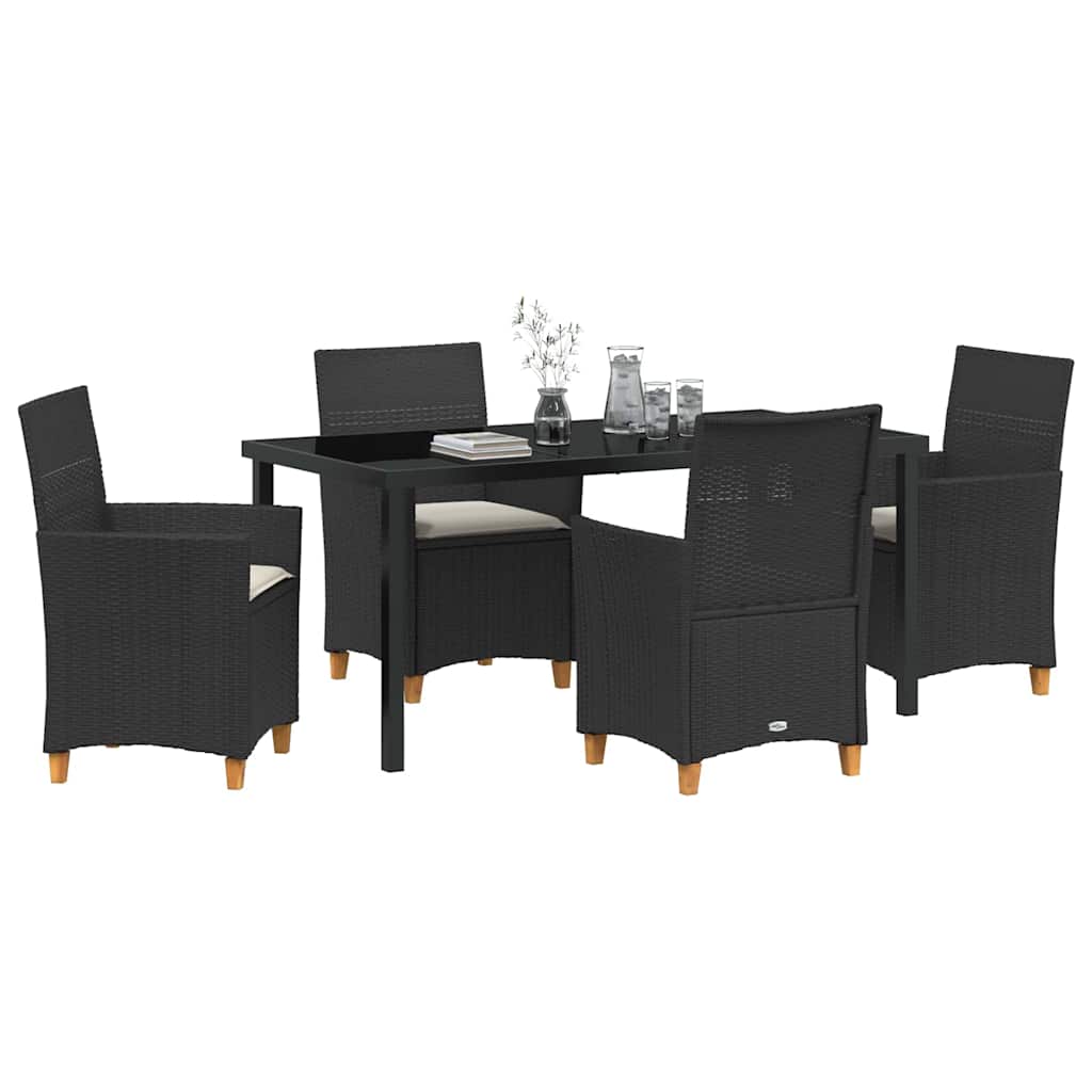 Set da Pranzo per Giardino 5 pcs Nero polyrattan - homemem39