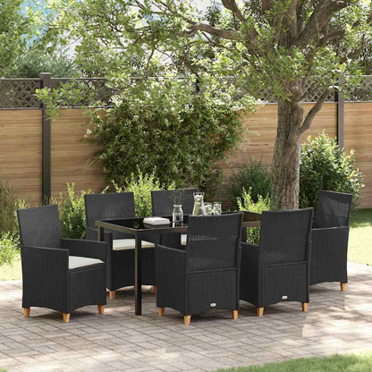 Set da Pranzo per Giardino 7 pcs Nero polyrattan - homemem39