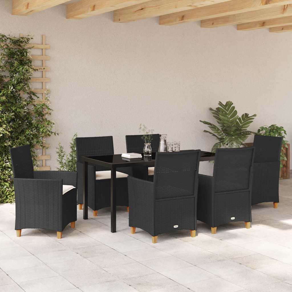 Set da Pranzo per Giardino 7 pcs Nero polyrattan - homemem39