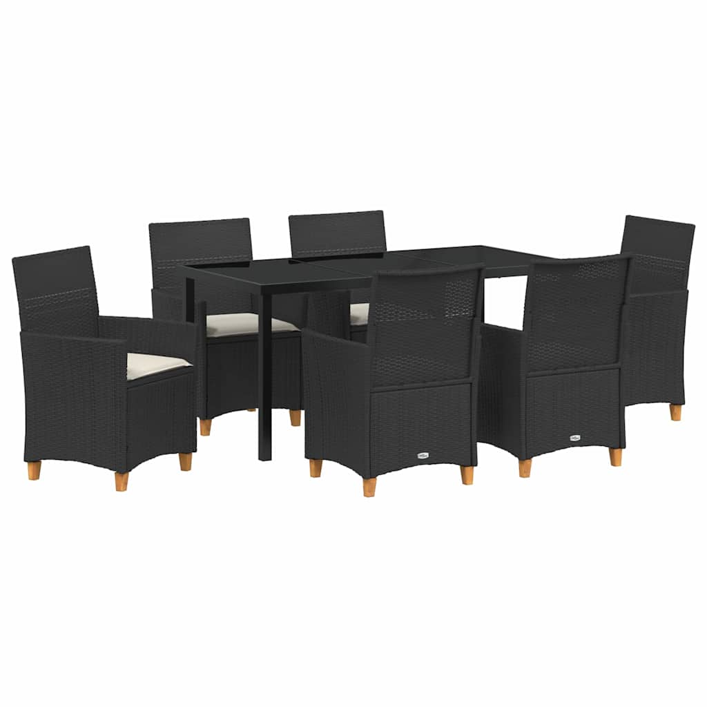 Set da Pranzo per Giardino 7 pcs Nero polyrattan - homemem39