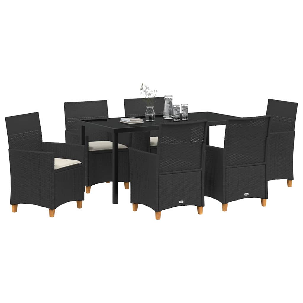 Set da Pranzo per Giardino 7 pcs Nero polyrattan - homemem39