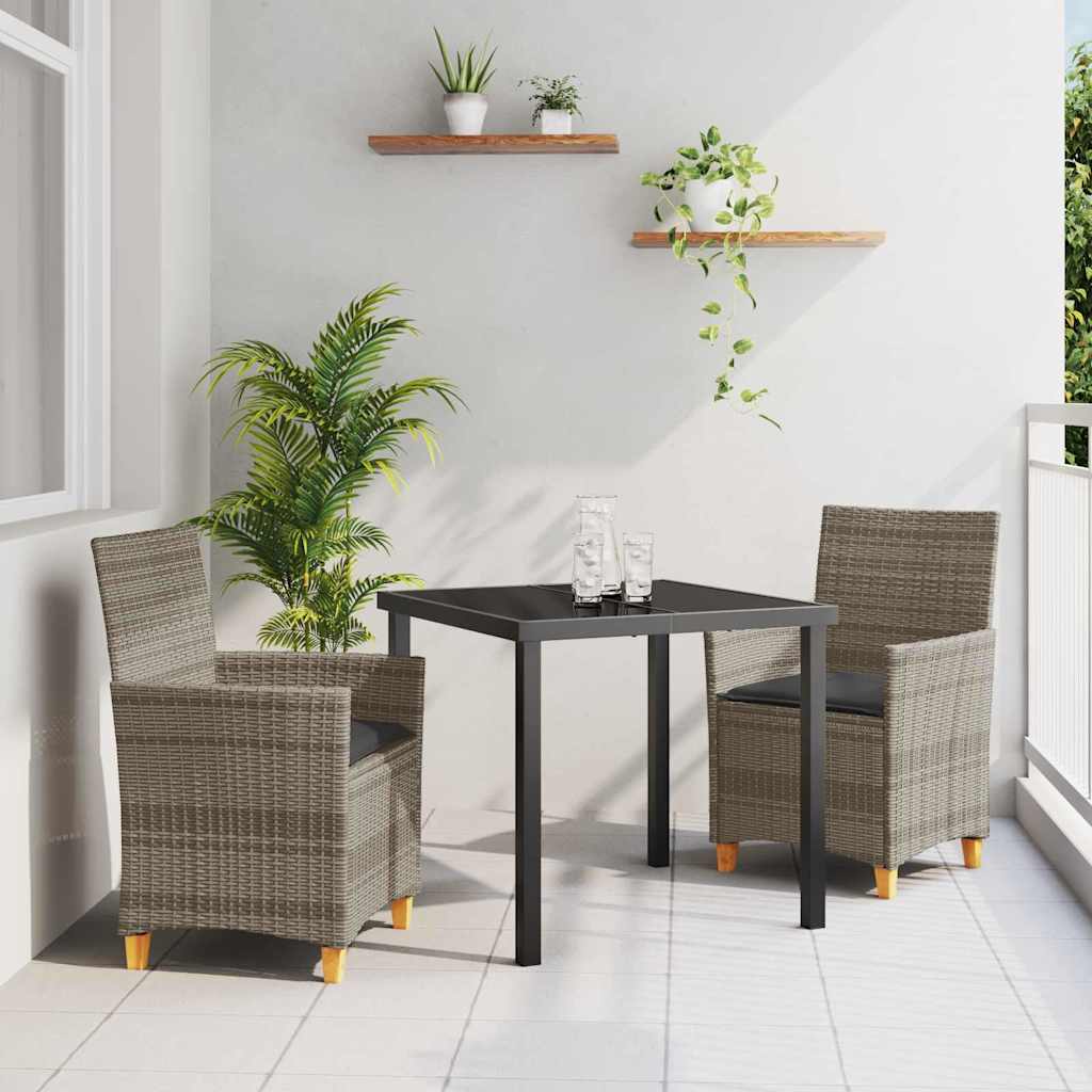 Set da Pranzo per Giardino 3 pcs Grigio polyrattan - homemem39