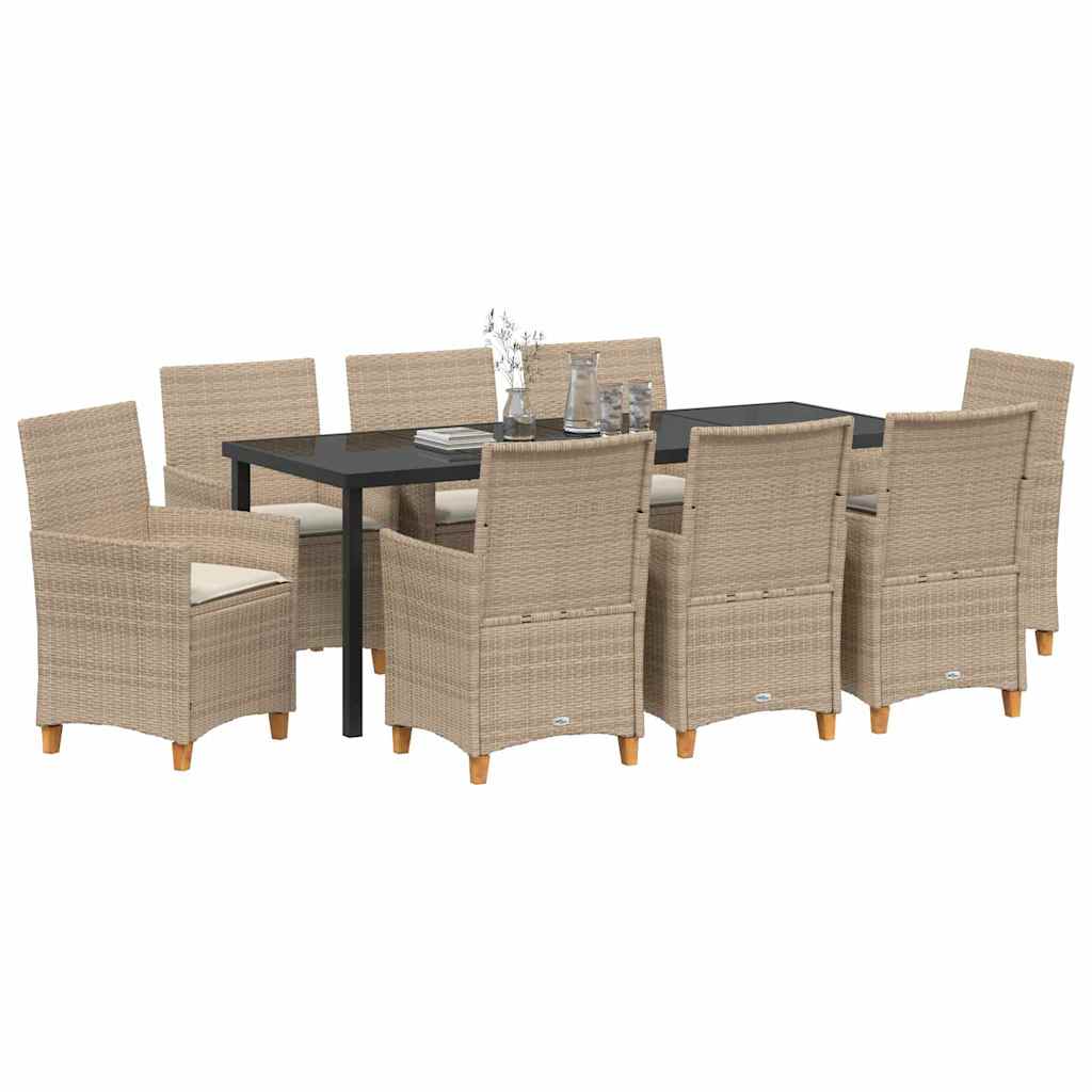 Set da Pranzo per Giardino 9 pcs Beige polyrattan | homemem39
