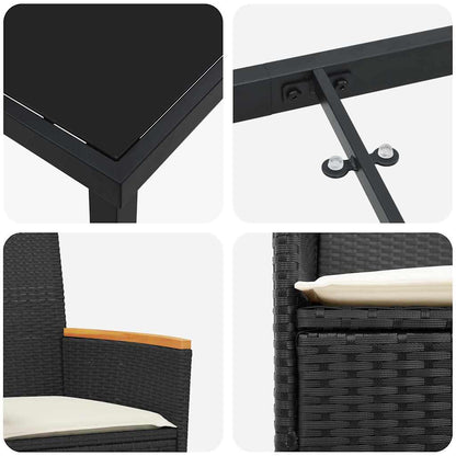 Set da Pranzo per Giardino 3 pcs Nero polyrattan - homemem39