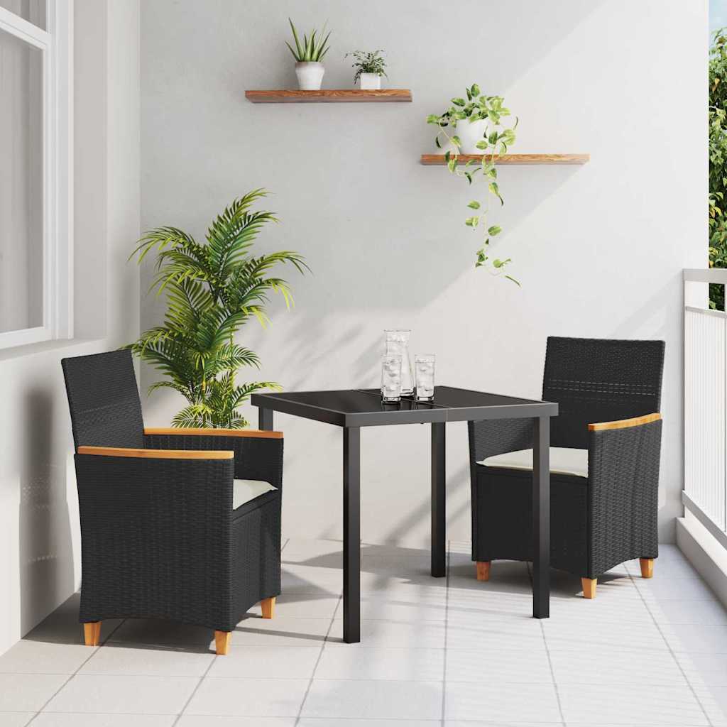 Set da Pranzo per Giardino 3 pcs Nero polyrattan - homemem39