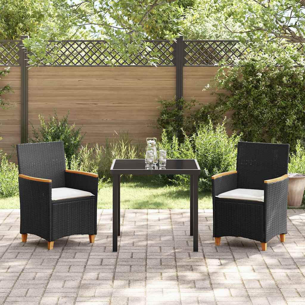 Set da Pranzo per Giardino 3 pcs Nero polyrattan - homemem39