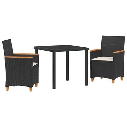 Set da Pranzo per Giardino 3 pcs Nero polyrattan - homemem39