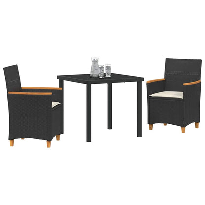 Set da Pranzo per Giardino 3 pcs Nero polyrattan - homemem39