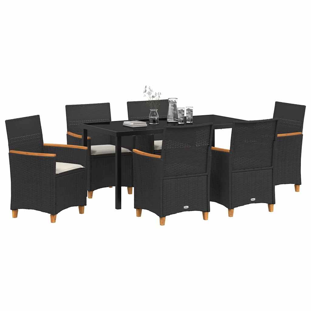 Set da Pranzo per Giardino 7 pcs Nero polyrattan - homemem39