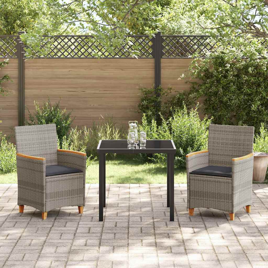 Set da Pranzo per Giardino 3 pcs Grigio polyrattan - homemem39