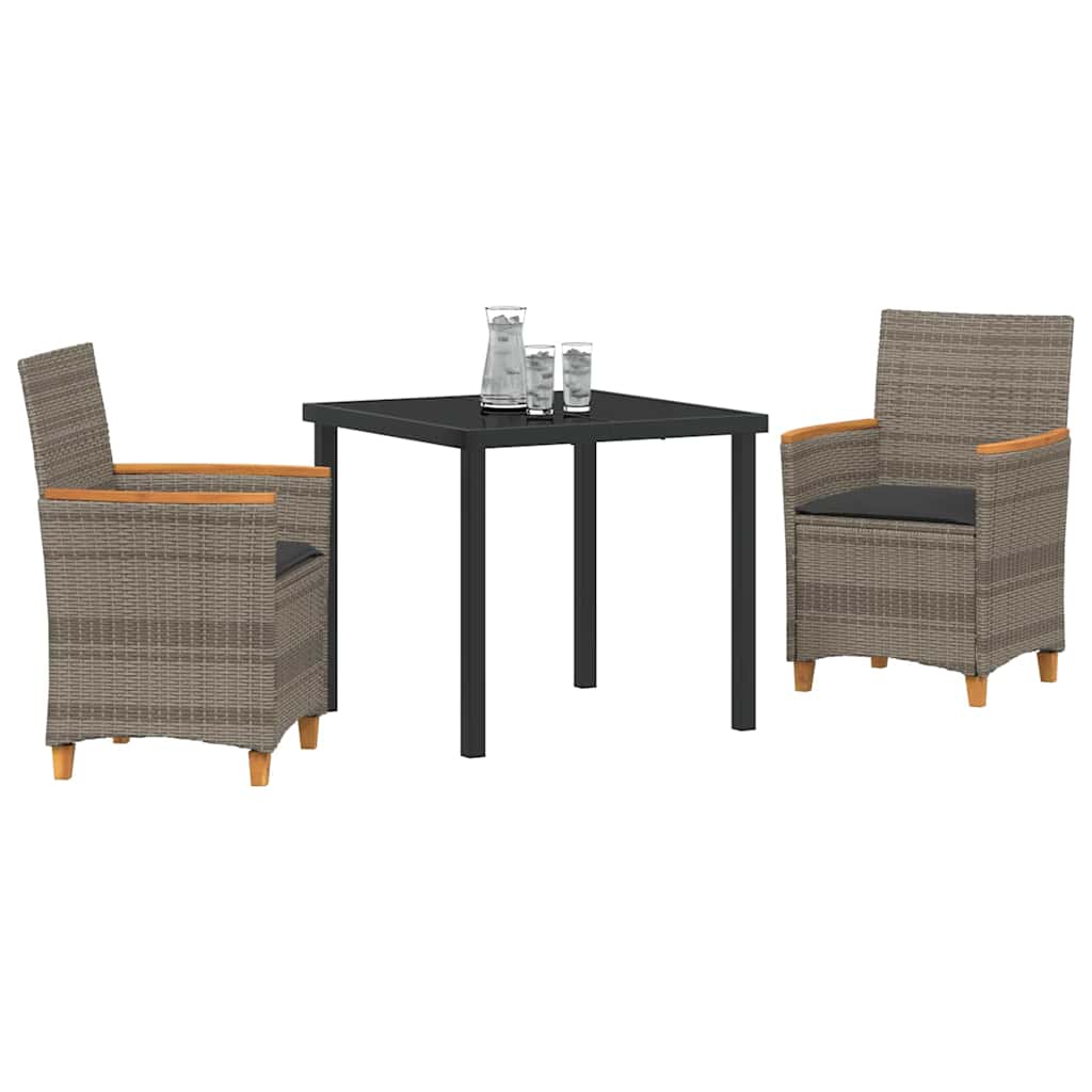 Set da Pranzo per Giardino 3 pcs Grigio polyrattan - homemem39
