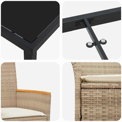 Set da Pranzo per Giardino 3 pcs Beige polyrattan - homemem39