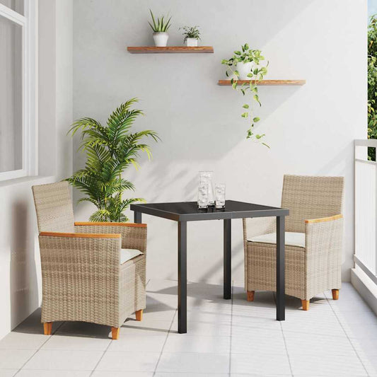 Set da Pranzo per Giardino 3 pcs Beige polyrattan - homemem39