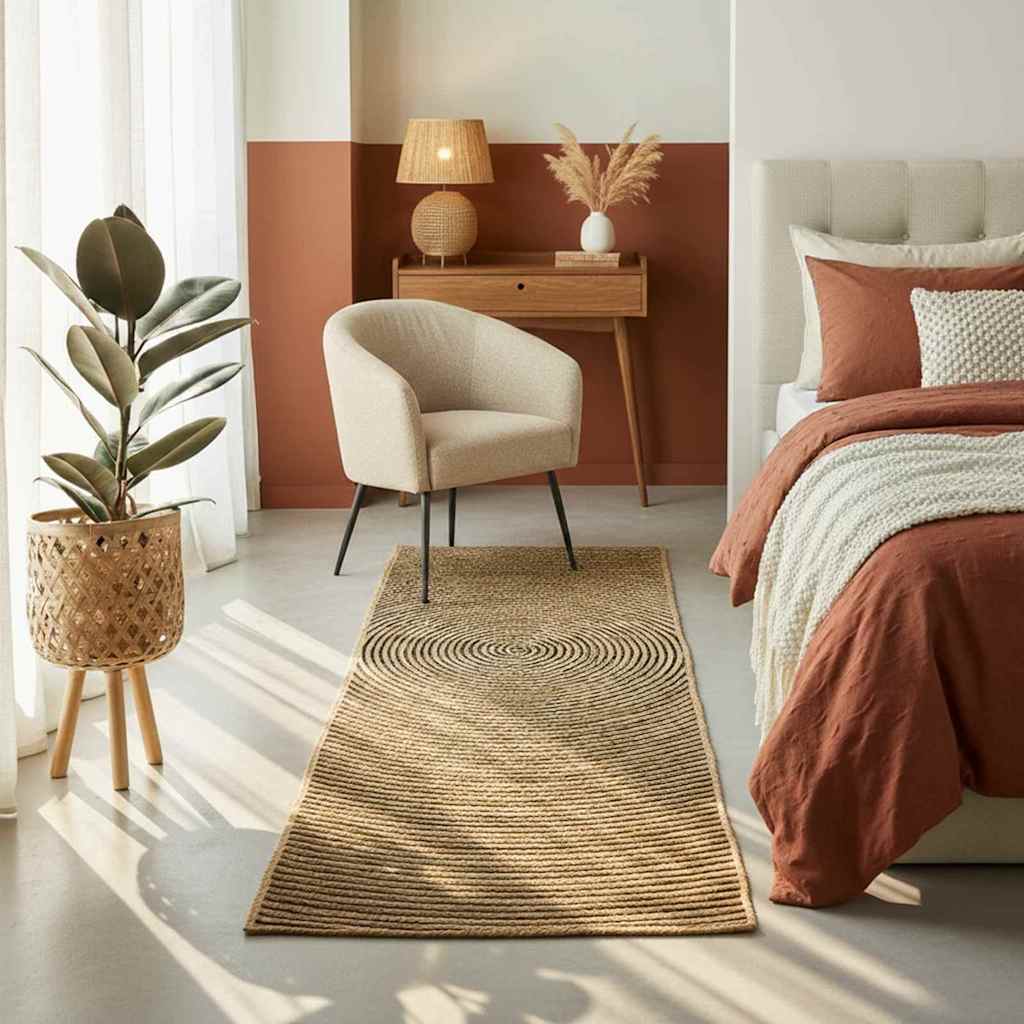 Tappeto Naturale e Nero 80 x 200 cm Juta