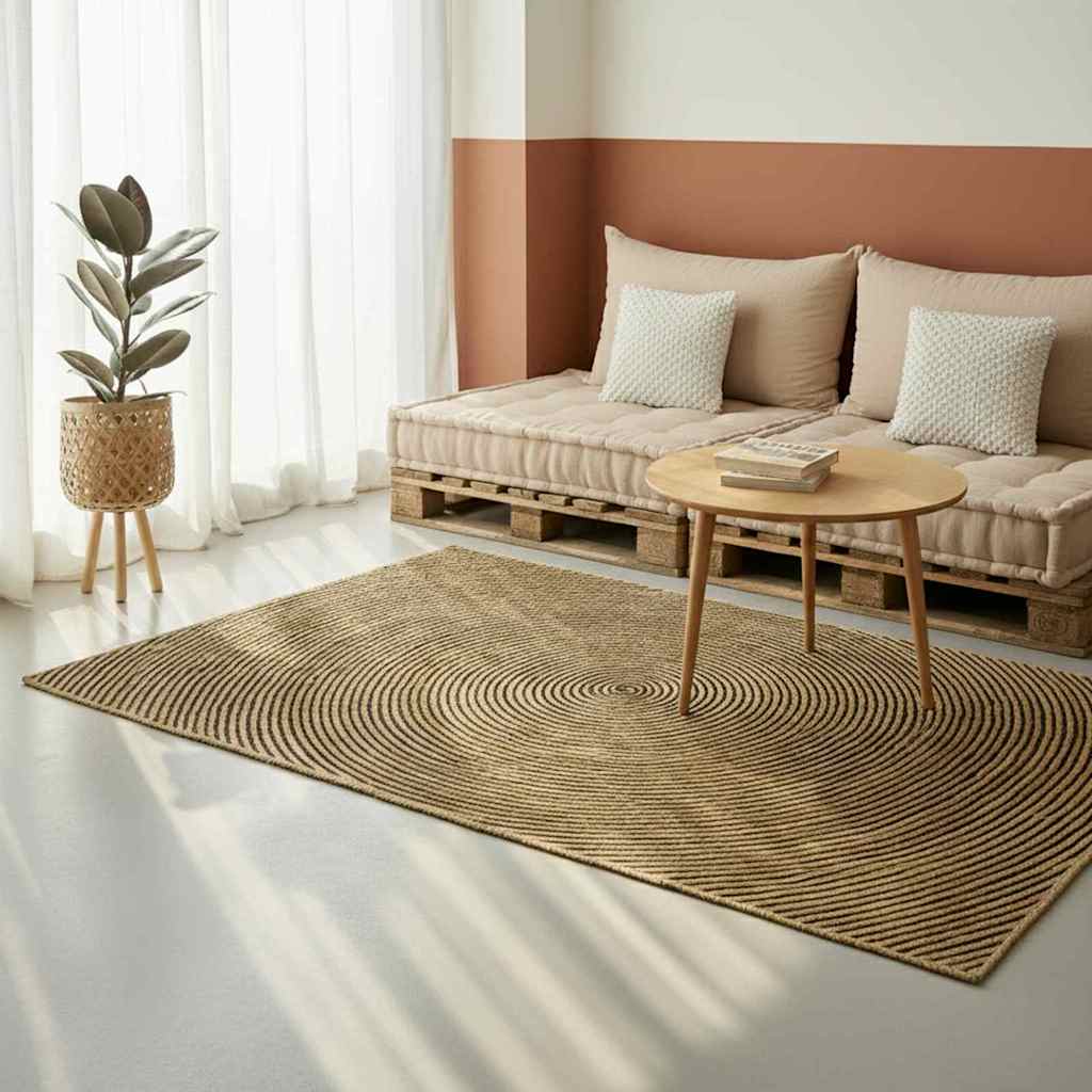 Tappeto Naturale e Nero 120 x 120 cm Juta | homemem39