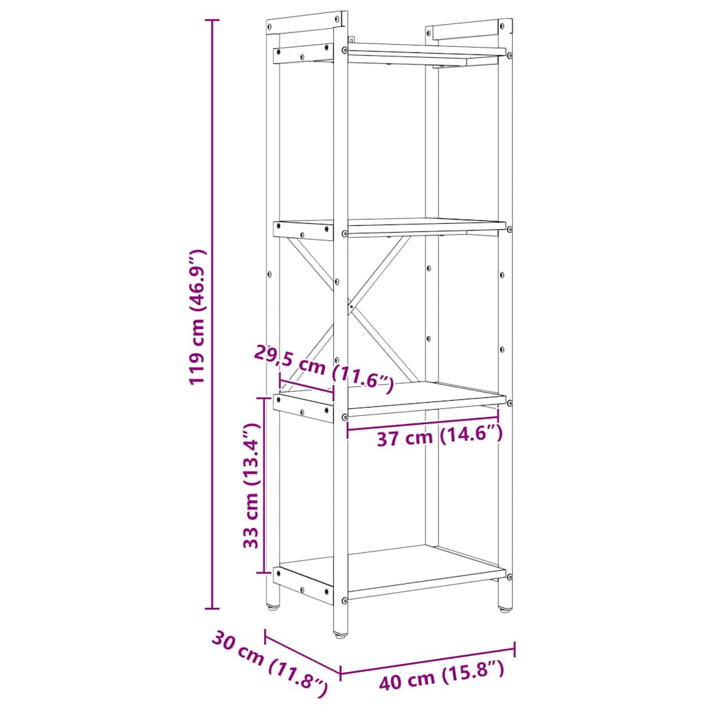 Libreria Rovere fumo 40 x 30 x 118 cm Legno multistrato