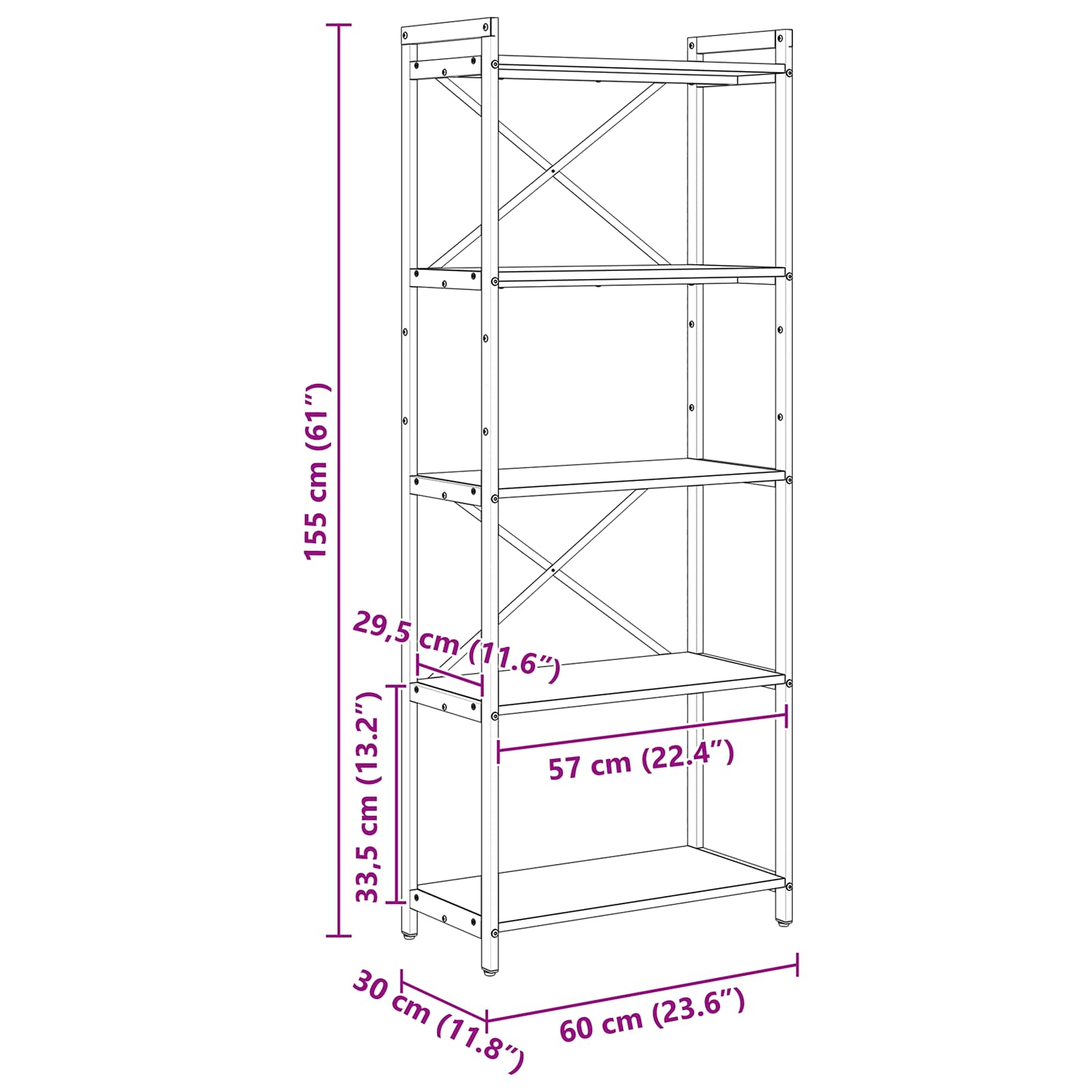 Libreria Rovere Nero 60 x 30 x 155 cm Legno multistrato | homemem39
