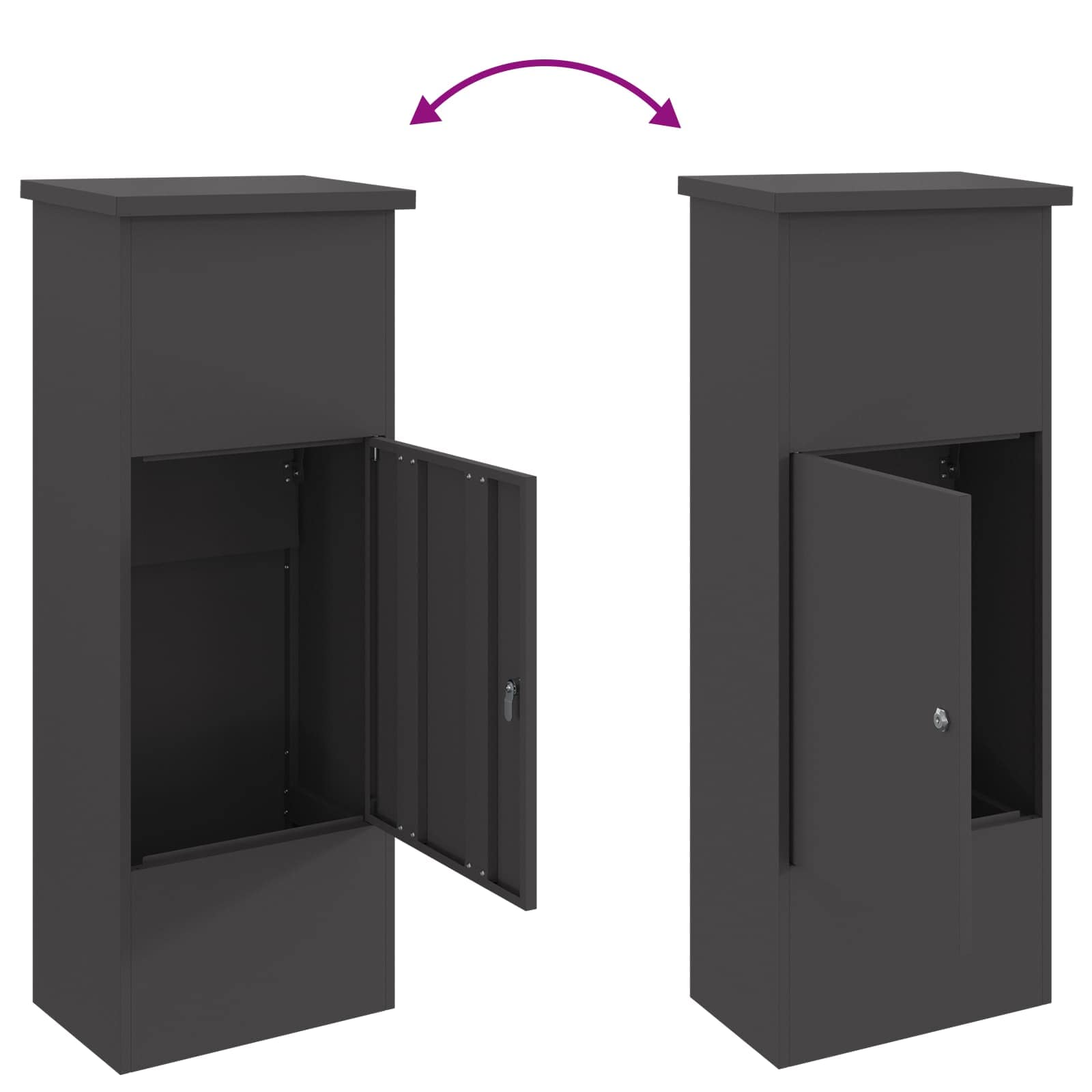 Cassetta per pacchi con porta Nero 44,5 x 29 x 110,5 cm Acciaio | homemem39