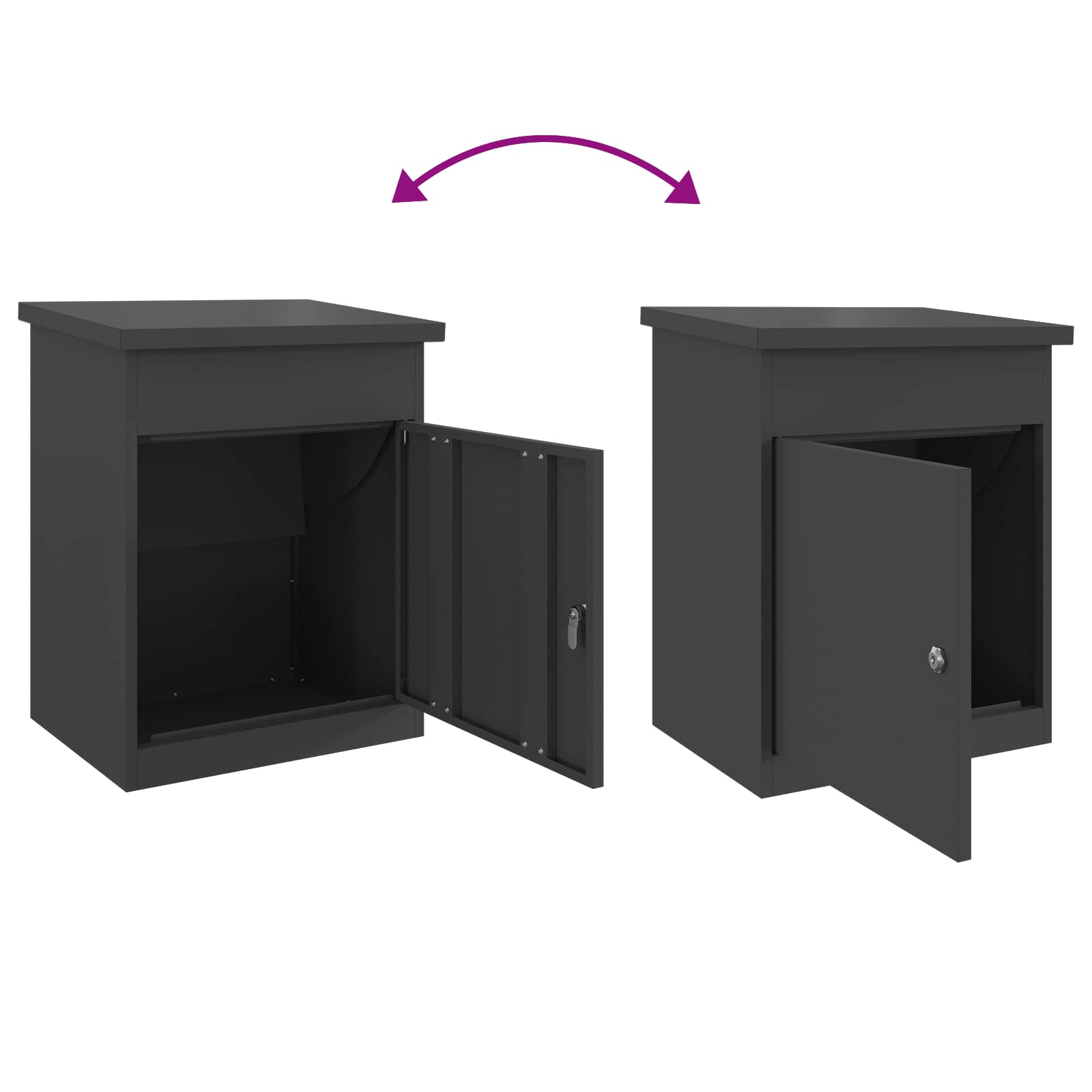 Cassetta per pacchi con porta Nero 47.5 x 38 x 59 cm Acciaio | homemem39