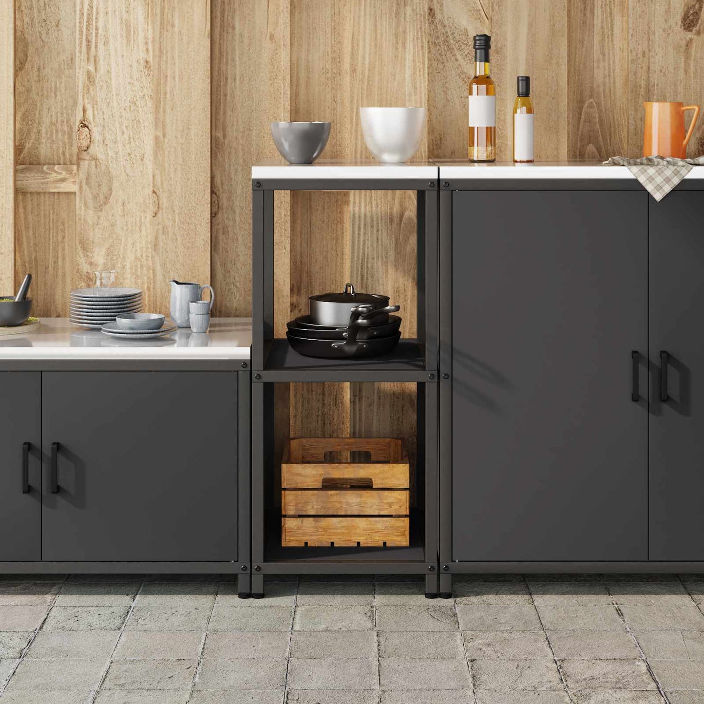 Stoccaggio in cucina HATTEM Nero 40 x 50 x 92 cm Acciaio | homemem39