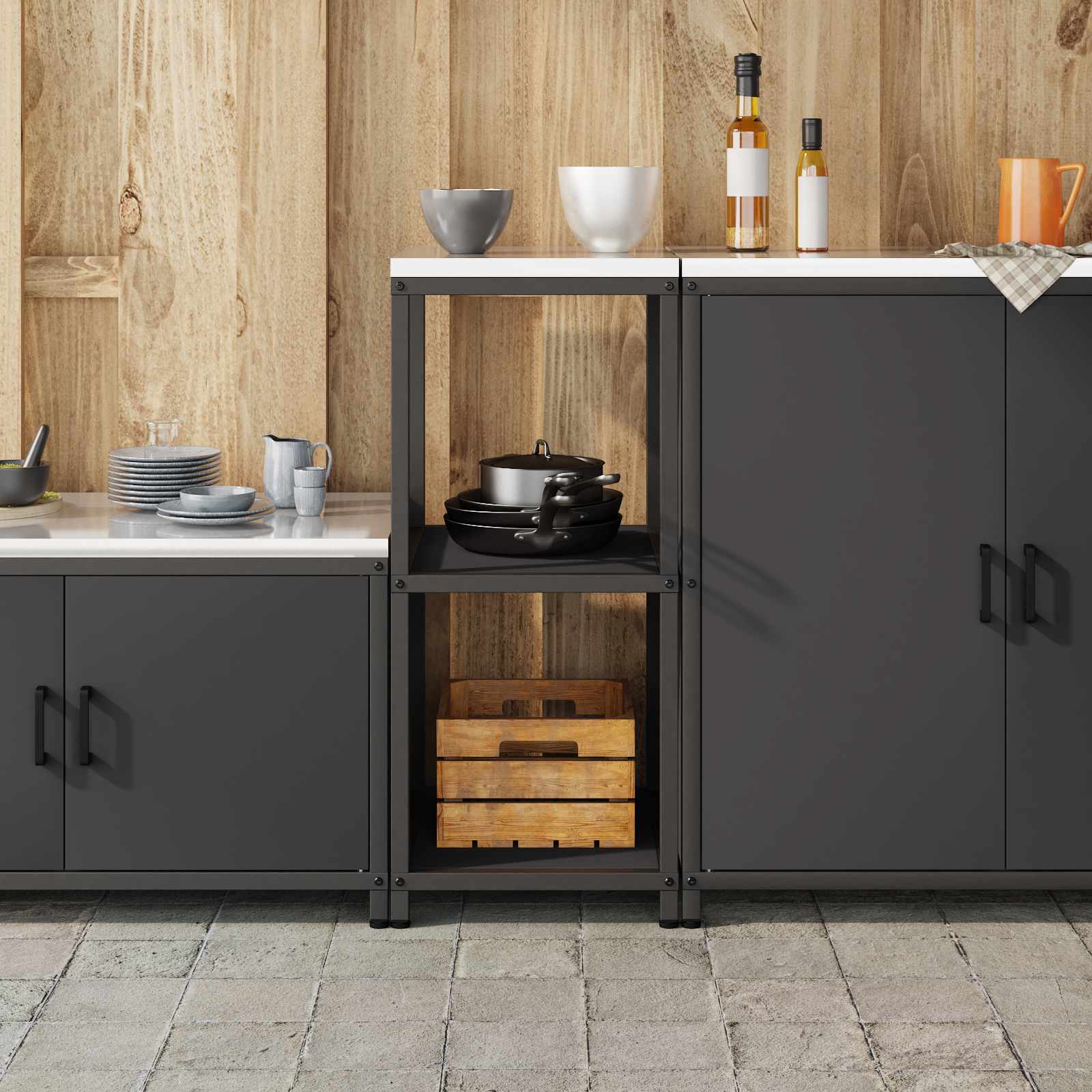 Stoccaggio in cucina HATTEM Nero 40 x 50 x 92 cm Acciaio | homemem39