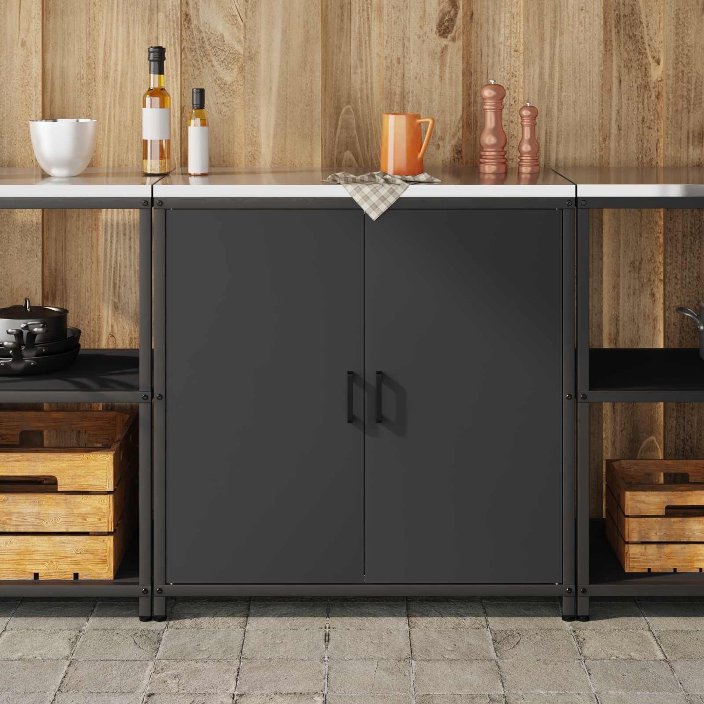 Stoccaggio in cucina HATTEM Nero 90 x 50 x 92 cm Acciaio | homemem39
