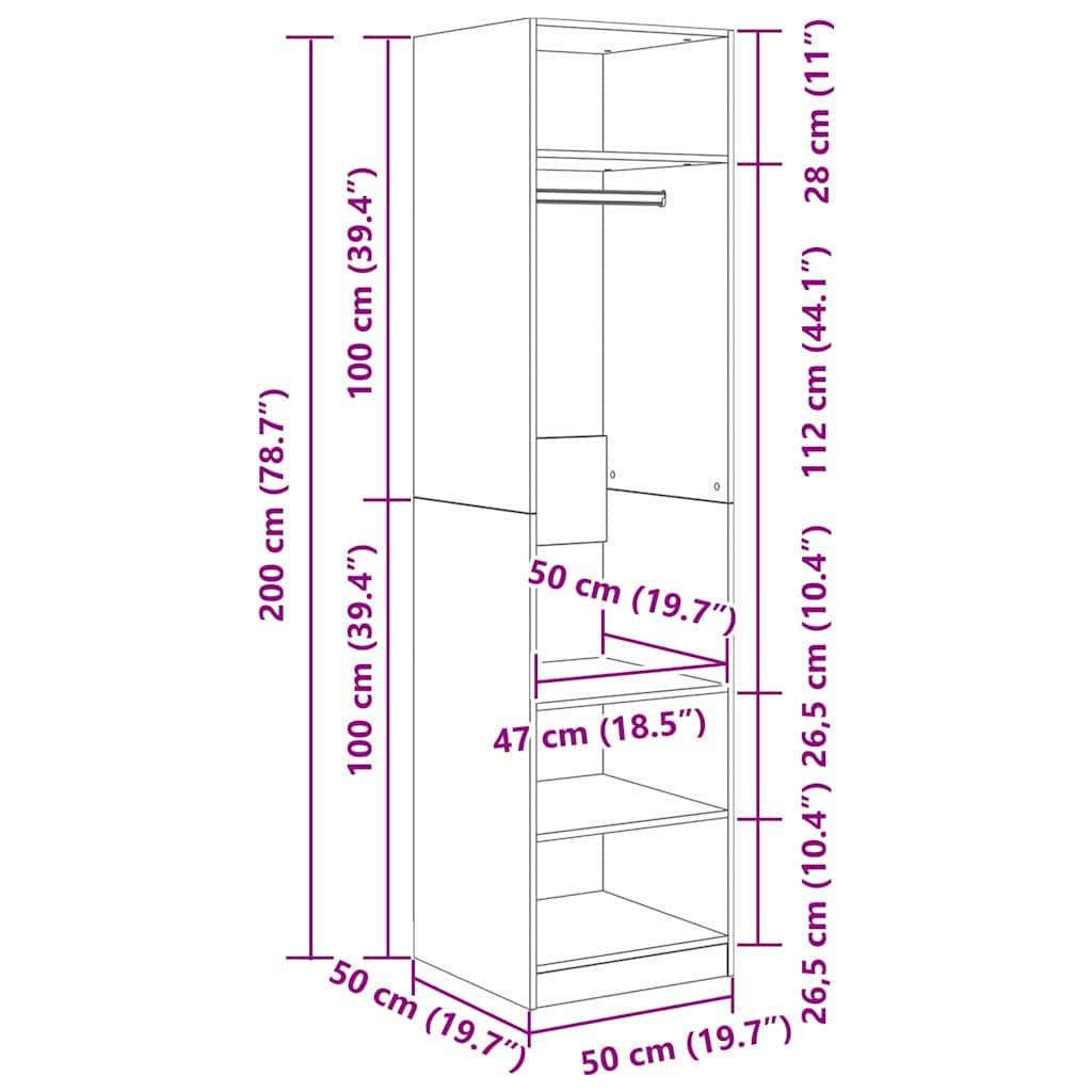 Guardaroba Legno vecchio 50 x 50 x 200 cm Legno multistrato | homemem39