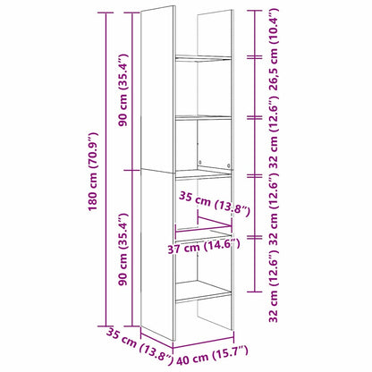 Armadio per Libri Rovere Nero 40 x 35 x 180 cm