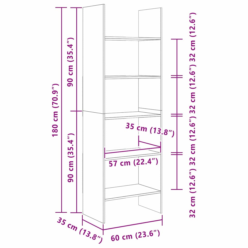 Armadio per Libri Rovere artigianale 60 x 35 x 180 cm | homemem39
