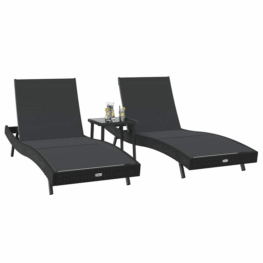 Lettini prendisole 3 pcs Nero 40 x 40 x 40.5 cm polyrattan