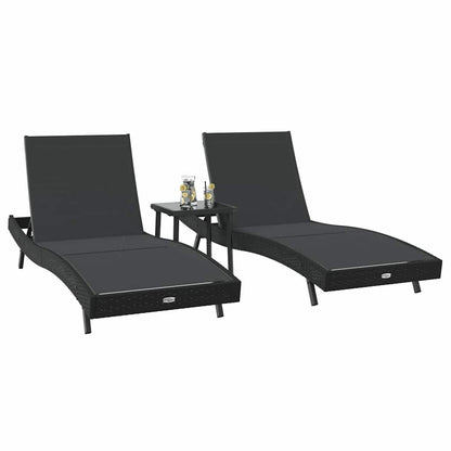 Lettini prendisole 3 pcs Nero 40 x 40 x 40.5 cm polyrattan