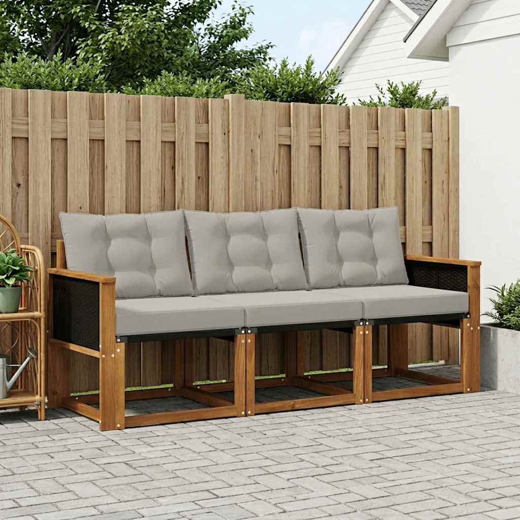 Set di divani da esterno 3 pcs Naturale e Grigio Chiaro | homemem39