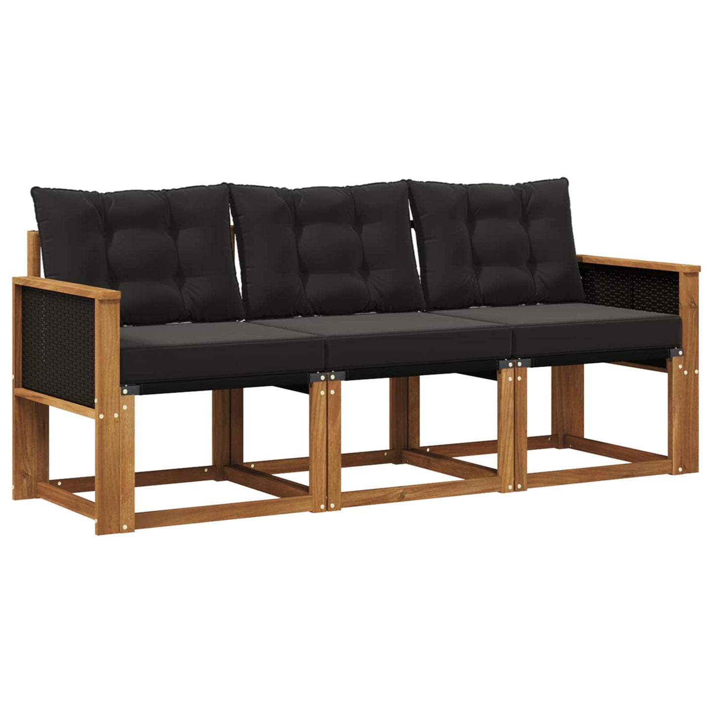 Set di divani da esterno con cuscino 3 pcs Naturale e Nero