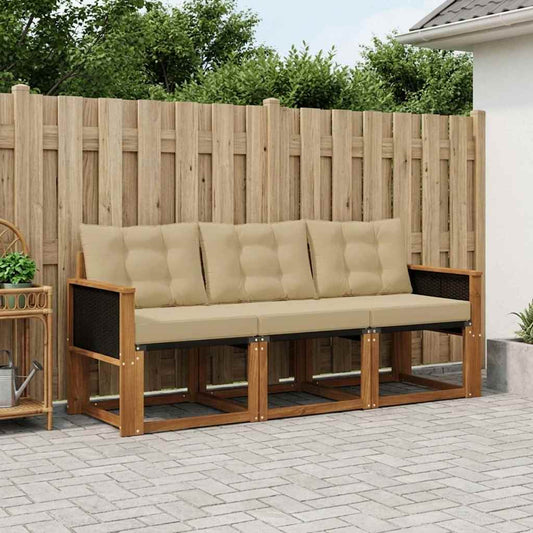 Set di divani da esterno con cuscino 3 pcs Naturale e Beige | homemem39