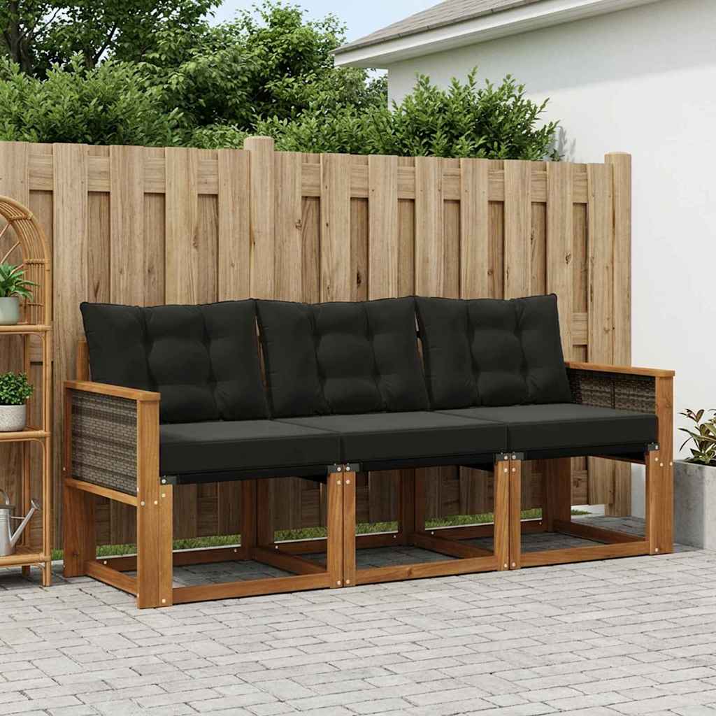 Set di divani da esterno con cuscino 3 pcs Naturale e Nero | homemem39