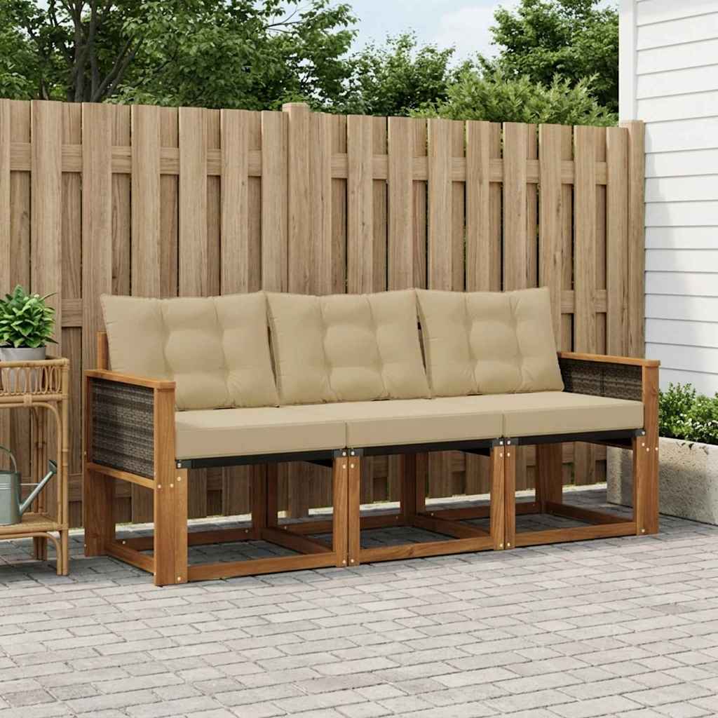 Set di divani da esterno con cuscino 3 pcs Naturale e Beige | homemem39
