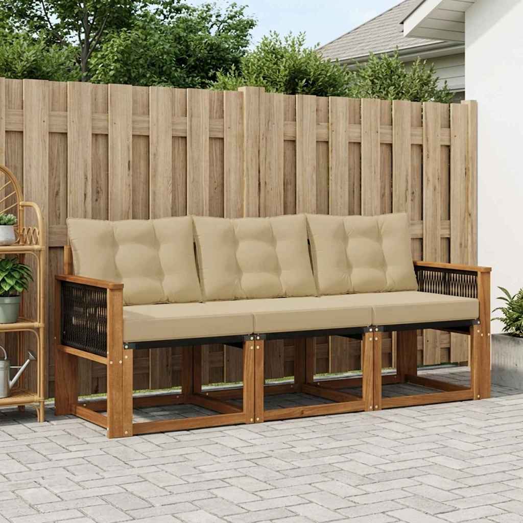Set di divani da esterno con cuscino 3 pcs Naturale e Beige