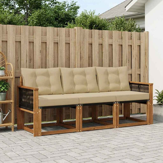 Set di divani da esterno con cuscino 3 pcs Naturale e Beige