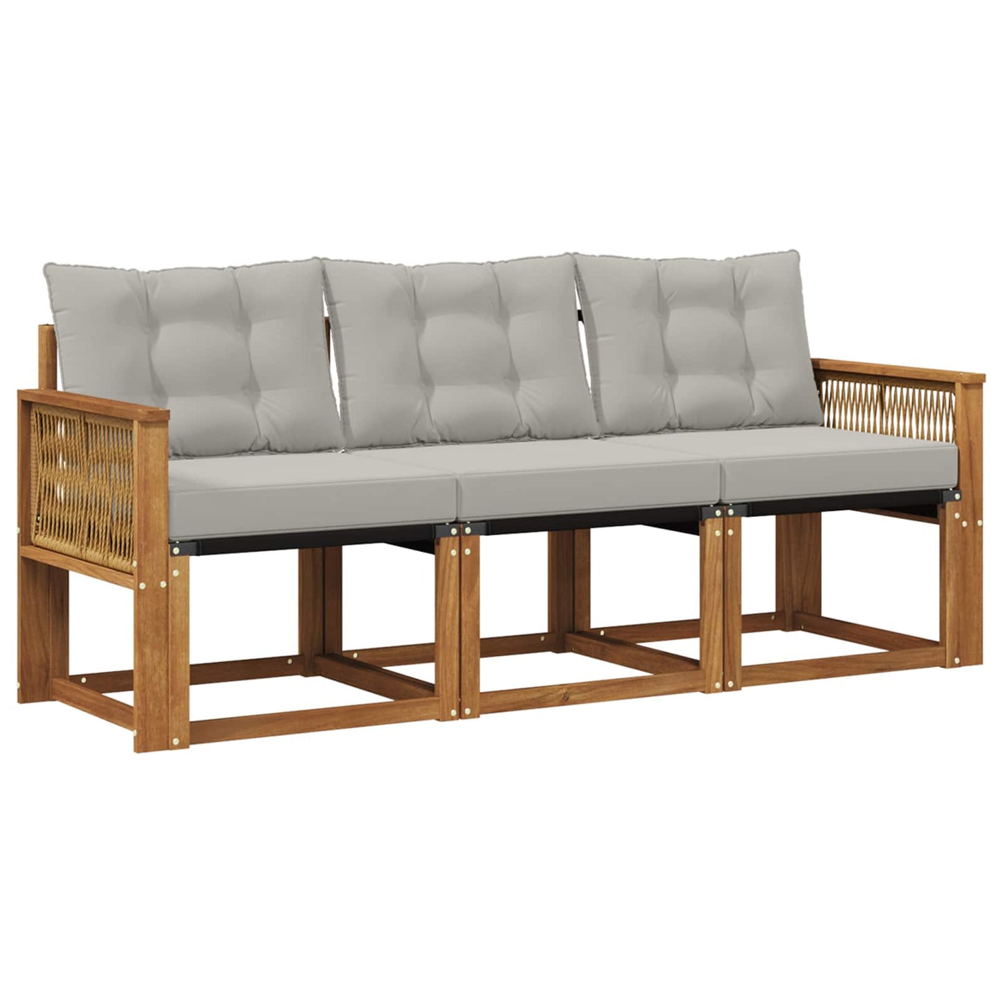 Set di divani da esterno 3 pz Naturale e Grigio Chiaro
