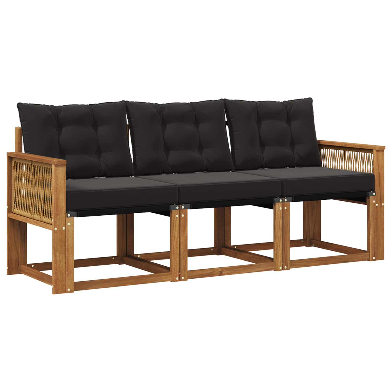 Set di divani da esterno con cuscino 3 pcs Naturale e Nero | homemem39