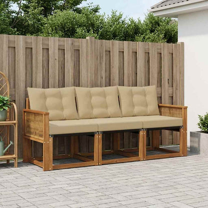 Set di divani da esterno con cuscino 3 pcs Naturale e Beige