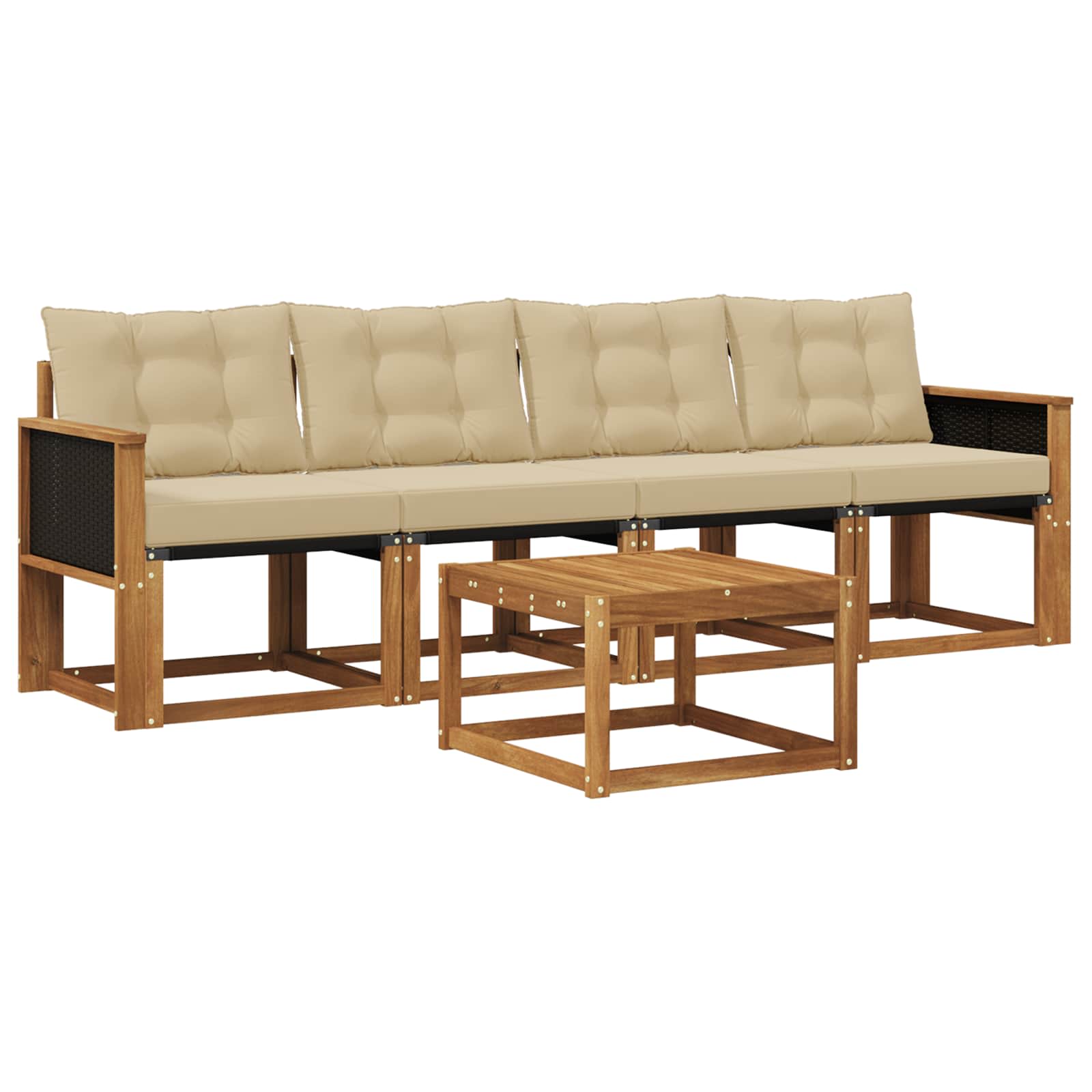 Set di divani da esterno con cuscino 5 pcs Naturale e Beige | homemem39
