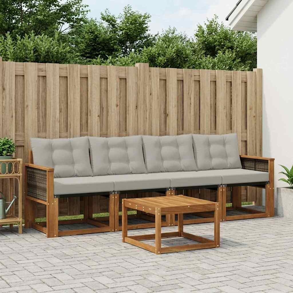 Set di divani da esterno 5 pcs Naturale e Grigio Chiaro