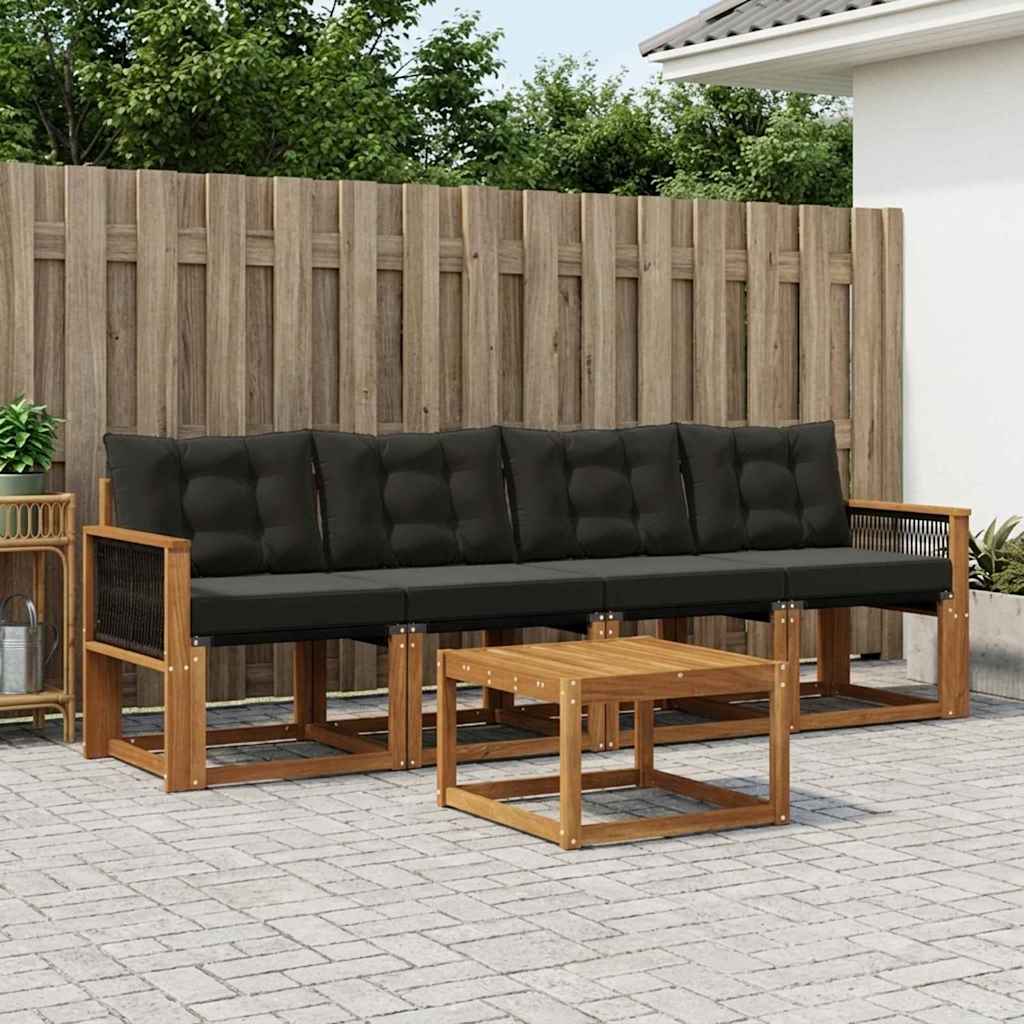 Set di divani da esterno con cuscino 5 pcs Naturale e Nero | homemem39
