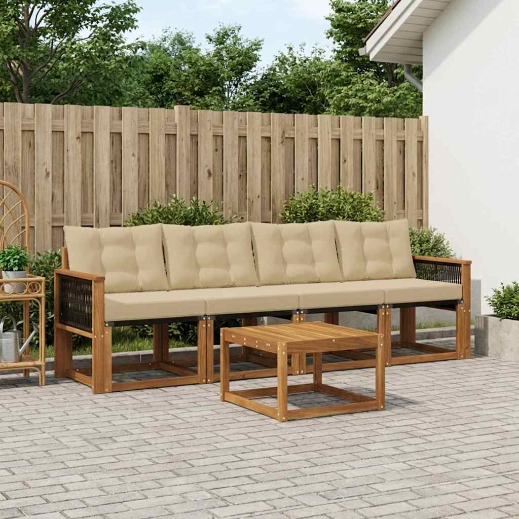 Set di divani da esterno con cuscino 5 pcs Naturale e Beige | homemem39